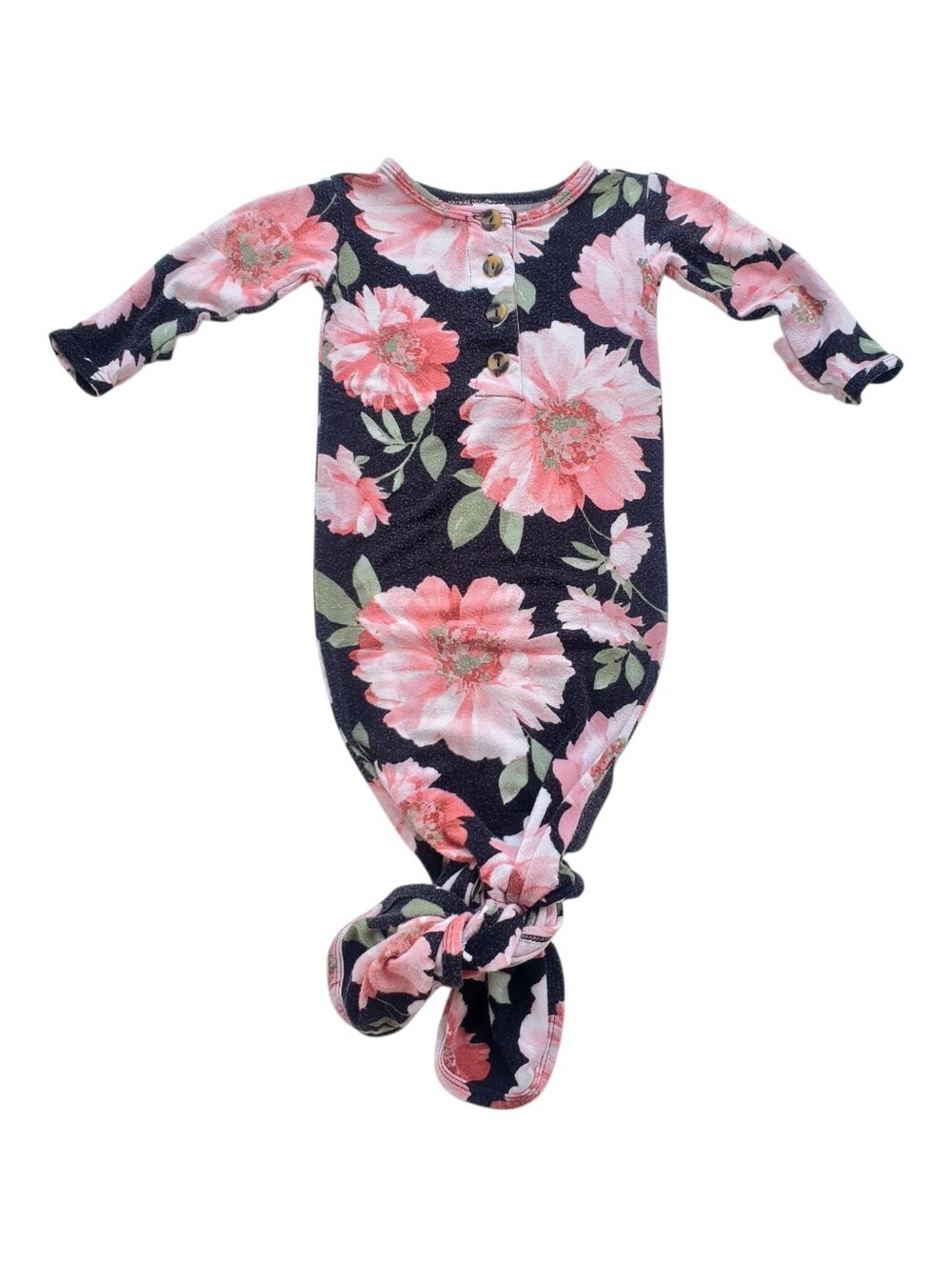 Lou Lou & Company Newborn Knotted Gown Floral Black|Pink Henley